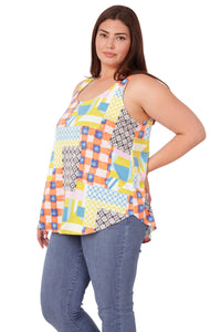 Multi color block print tank top