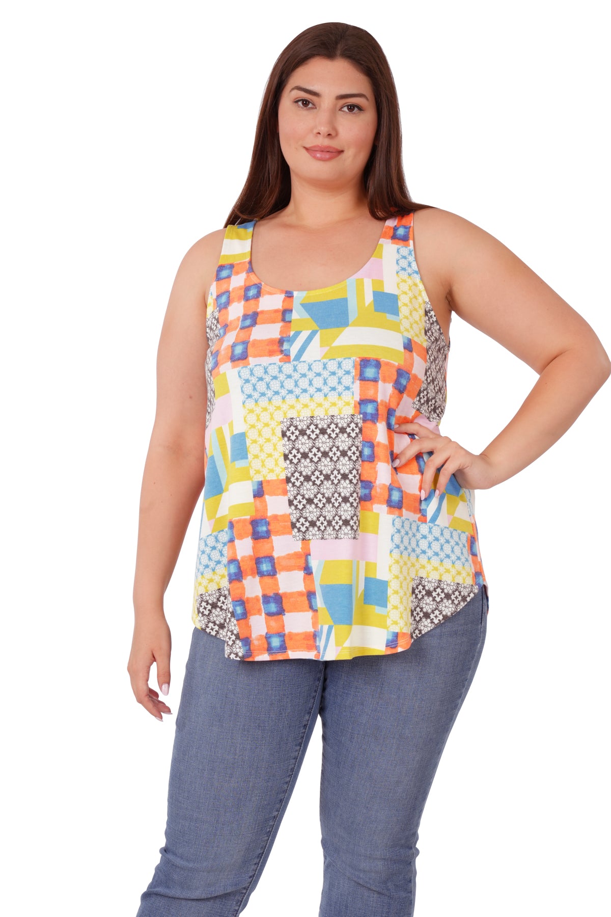 Multi color block print tank top