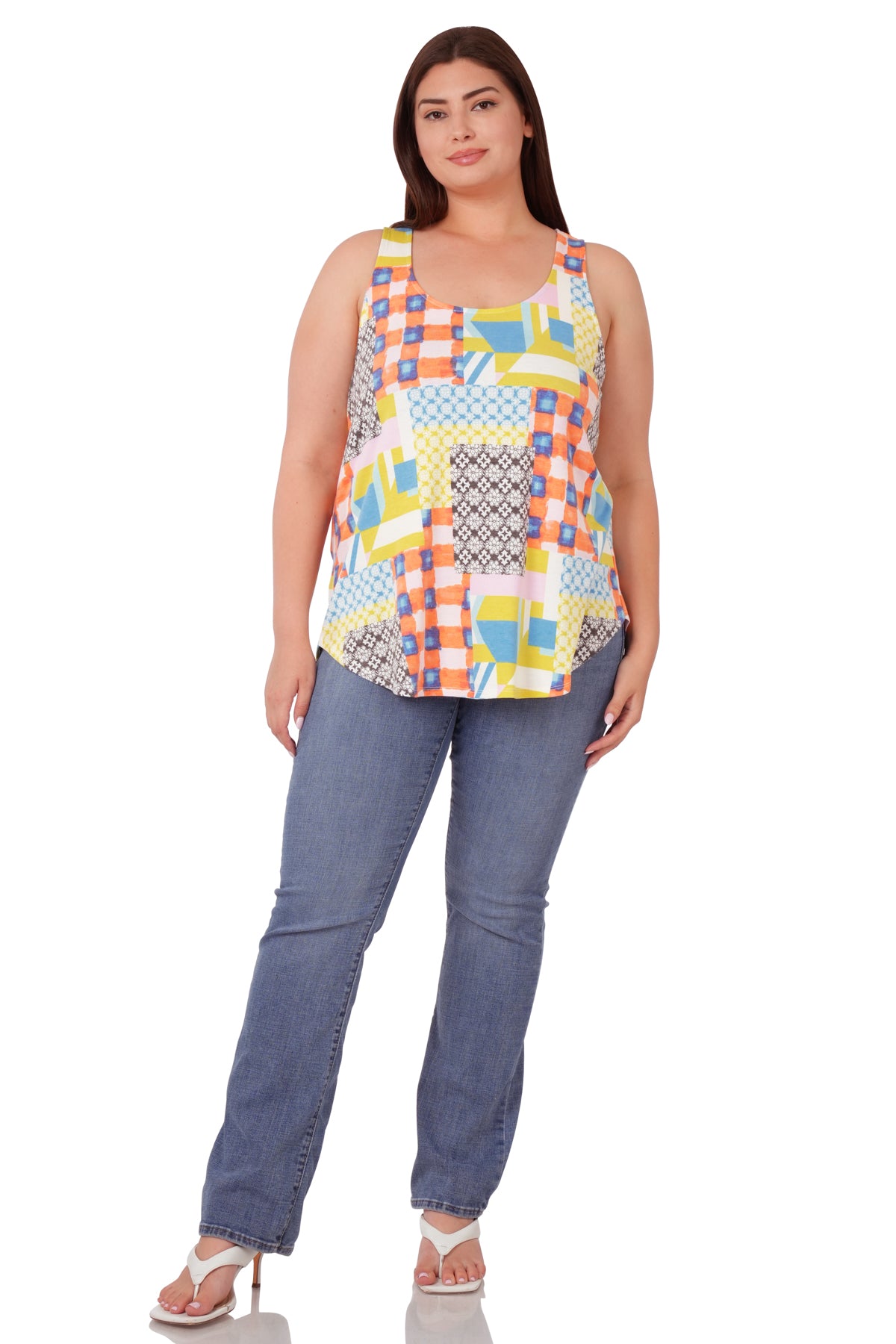 Multi color block print tank top