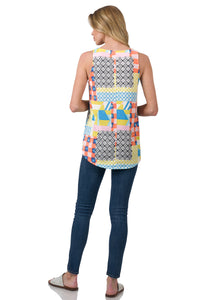 Multi color block print tank top