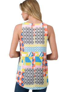 Multi color block print tank top