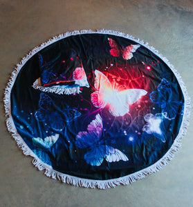 Round butterfly beach towel