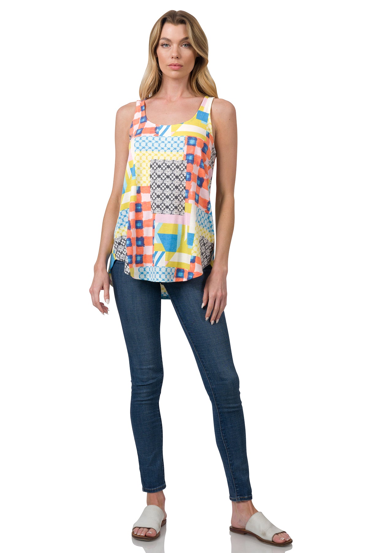 Multi color block print tank top