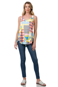 Multi color block print tank top