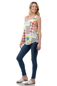 Multi color block print tank top